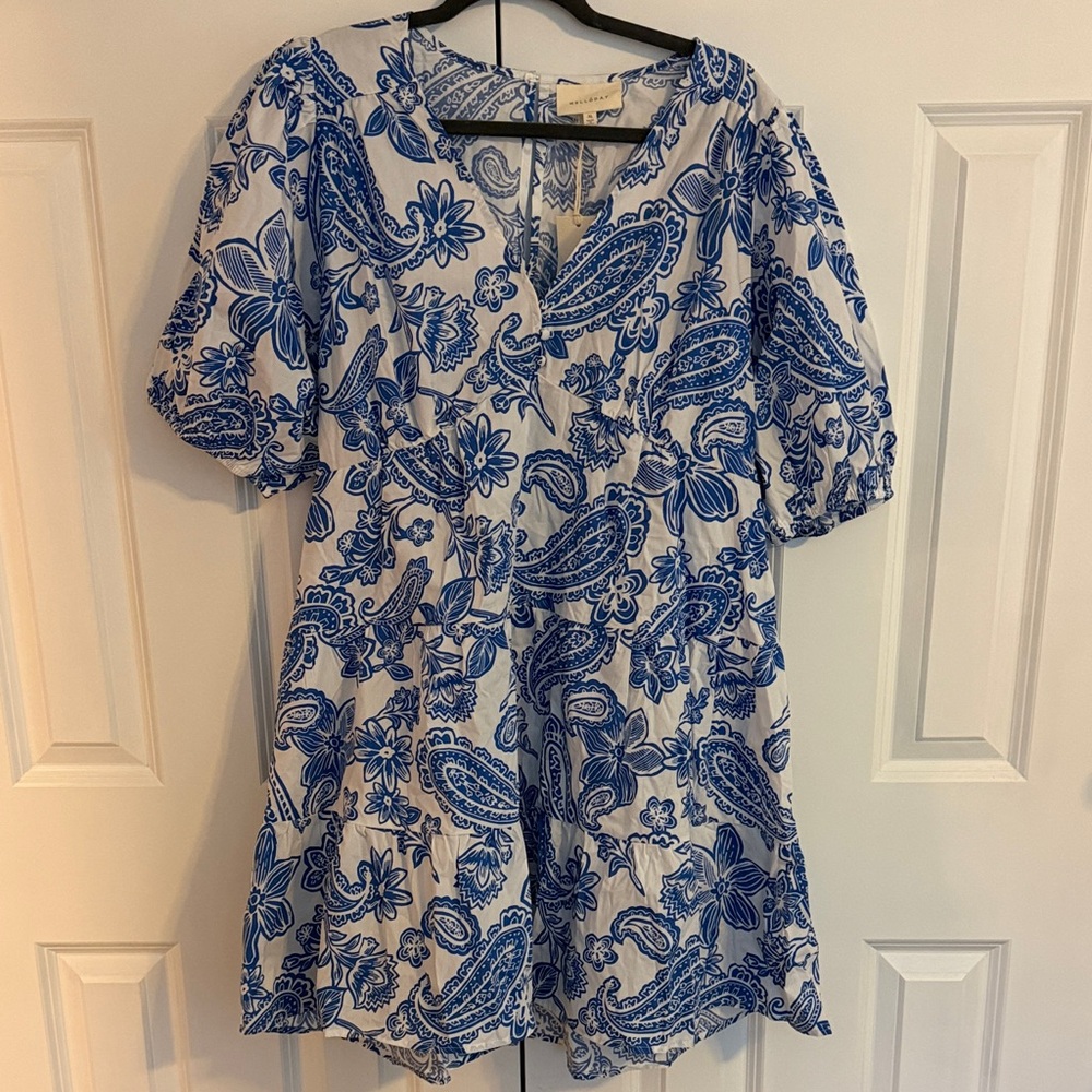 MELLODAY Blue and White Paisley Floral  Dress